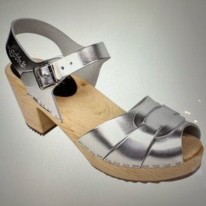 Lotta from Stockholm Peep Toe Clogs Silver - Size 36